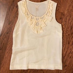 J Crew detailed pearl neckline silk cream top sz 0